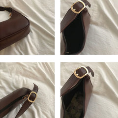 Women PU Leather Half Moon Underarm Bag Retro Handbag