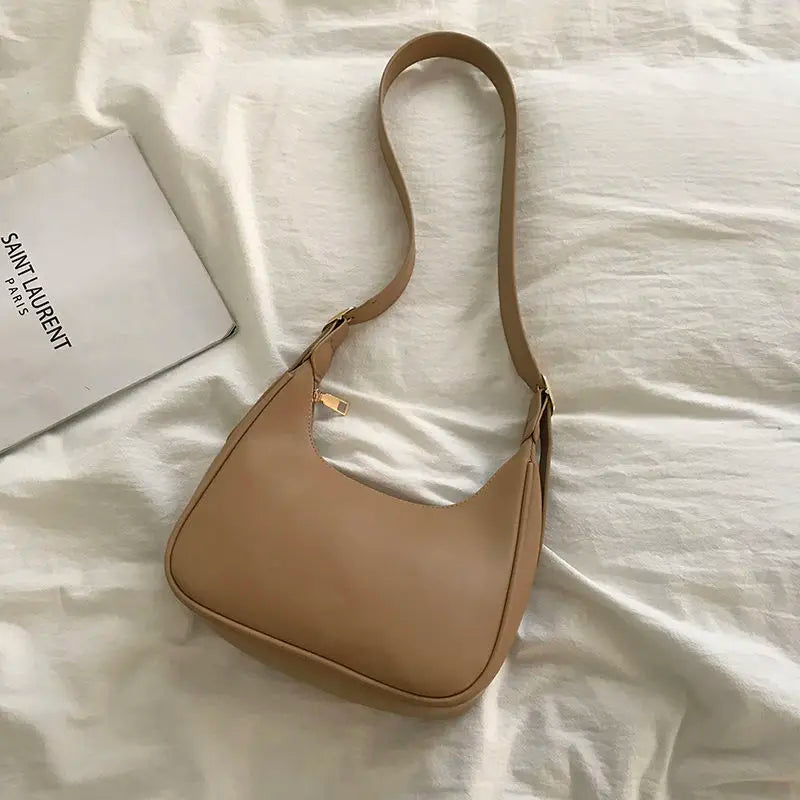 Women PU Leather Half Moon Underarm Bag Retro Handbag