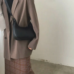 Women PU Leather Half Moon Underarm Bag Retro Handbag