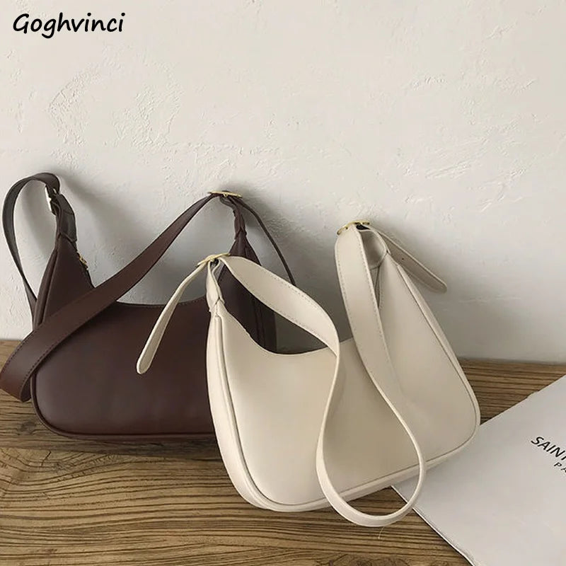 Women PU Leather Half Moon Underarm Bag Retro Handbag
