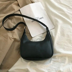 Women PU Leather Half Moon Underarm Bag Retro Handbag