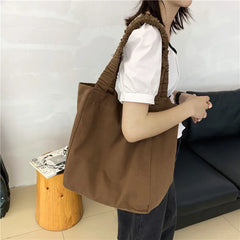 Shoulder Bags Women Ruched Canvas Handbags Retro Hong Kong Style Harajuku