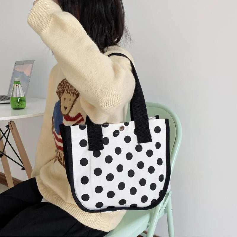 Shoulder Bags Women Dot Canvas Handle Ins Classic Vintage Student All-match