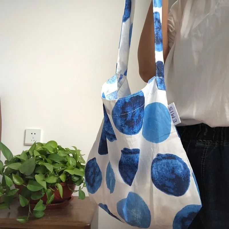Women Dot Cotton Large Capacity Casual Tote Shoulder Bag