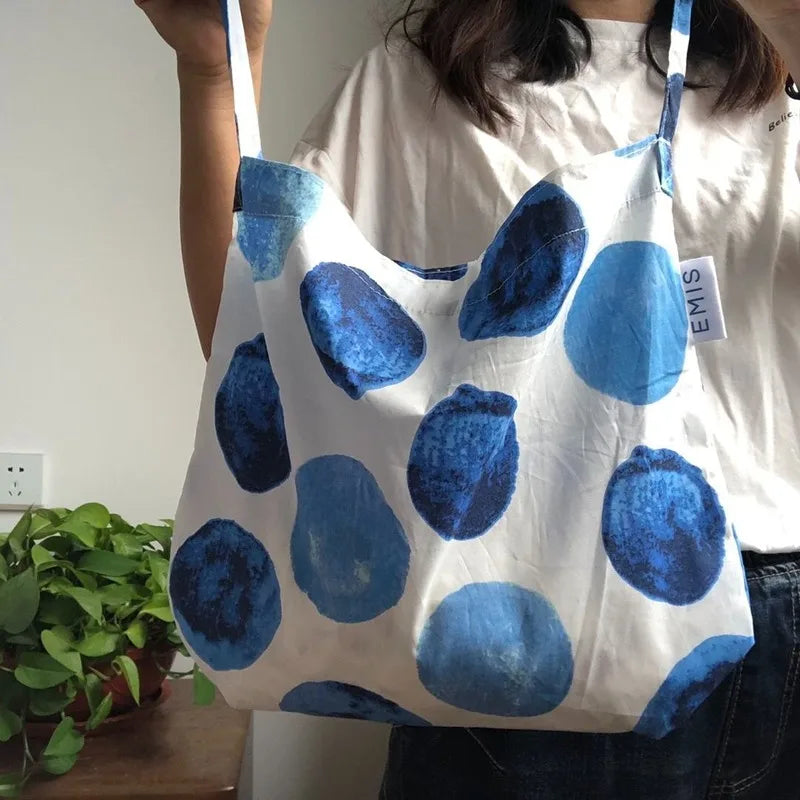Women Dot Cotton Large Capacity Casual Tote Shoulder Bag