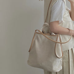 Shoulder Bags Women Casual Handbags Two Straps Linen Bucket Large Capacity