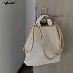 Shoulder Bags Women Casual Handbags Two Straps Linen Bucket Large Capacity