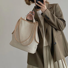 Shoulder Bags Women Casual Handbags Two Straps Linen Bucket Large Capacity