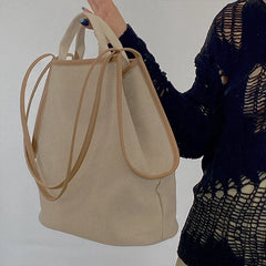 Shoulder Bags Women Casual Handbags Two Straps Linen Bucket Large Capacity