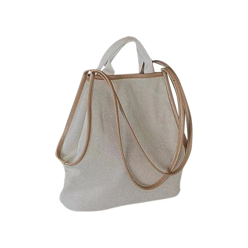 Shoulder Bags Women Casual Handbags Two Straps Linen Bucket Large Capacity