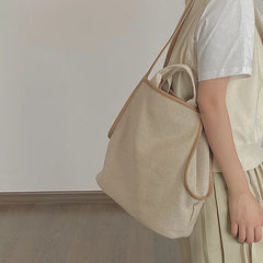 Shoulder Bags Women Casual Handbags Two Straps Linen Bucket Large Capacity