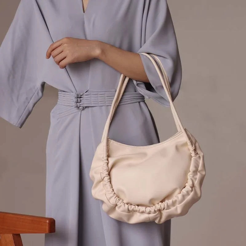 Shoulder Bags Women Office Ladies Pleated Tote Bag Large Capacity