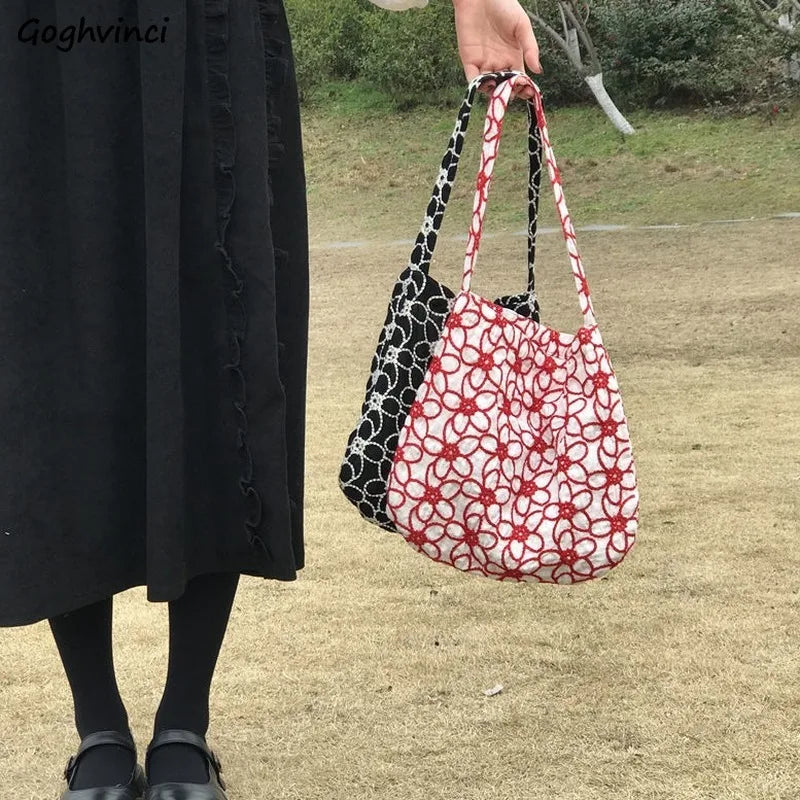 Shoulder Bags Women Embroidery Floral All-match Handbags Underarm Bag Ladies Lar