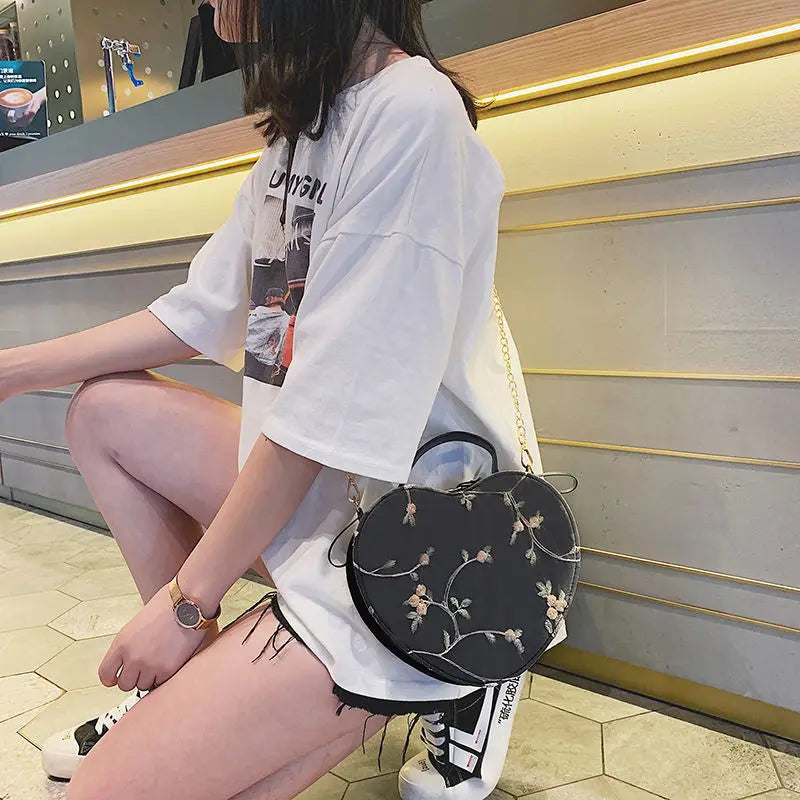 Floral Shoulder Bag Women Casual Handbag Zipper Sweet Purse All-match Satchel