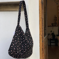 Floral Corduroy Shoulder Bag Large Capacity Retro Women's Handbag