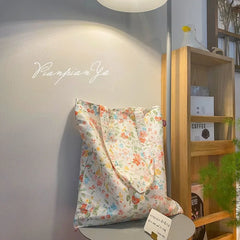 Floral Canvas Shoulder Bag Large Capacity Vintage Tote