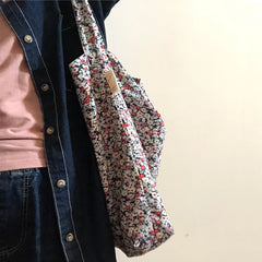 Floral Shoulder Bag Women Thin Cotton Tote Big Capacity Sling Crossbody