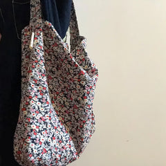 Floral Shoulder Bag Women Thin Cotton Tote Big Capacity Sling Crossbody