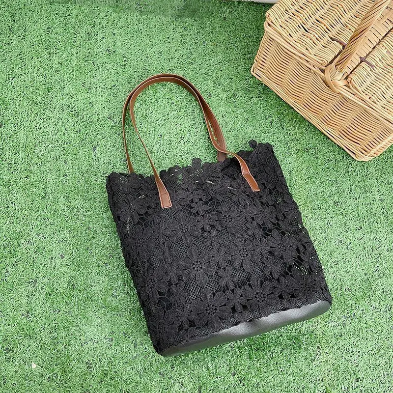 Shoulder Bags Women Flower Embroidery Hollow Out Underarm Handbag