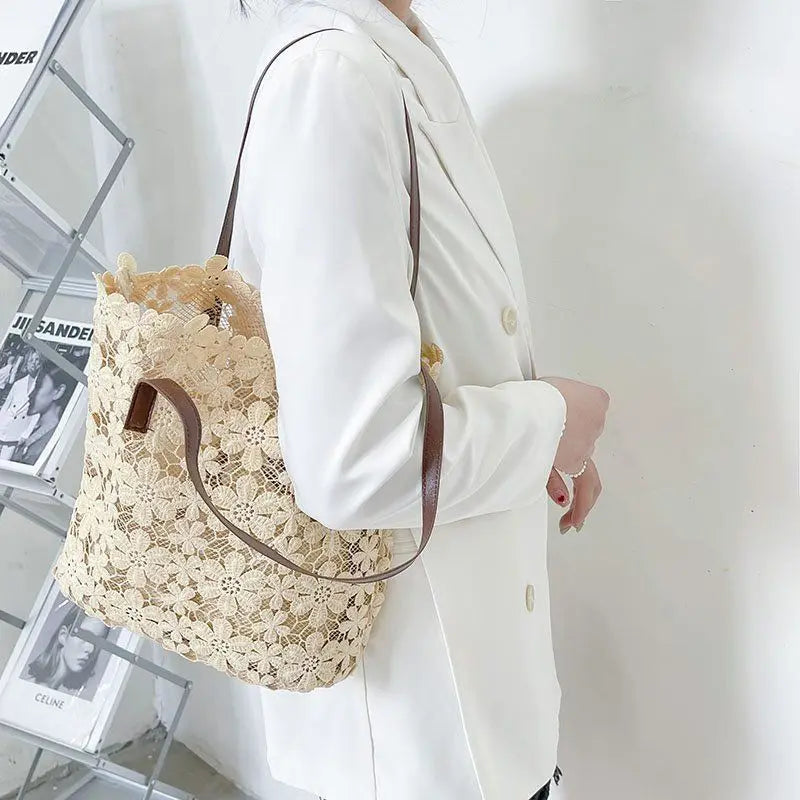 Shoulder Bags Women Flower Embroidery Hollow Out Underarm Handbag