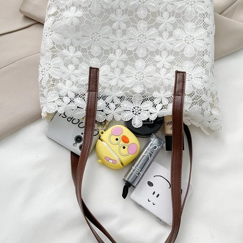 Shoulder Bags Women Flower Embroidery Hollow Out Underarm Handbag