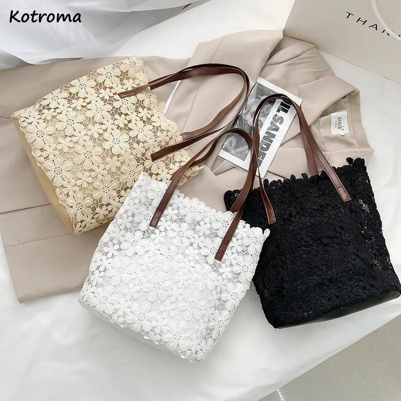 Shoulder Bags Women Flower Embroidery Hollow Out Underarm Handbag