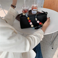 Vintage Flower Underarm Handbag Zipper Sling High PU Leather Shoulder Bag