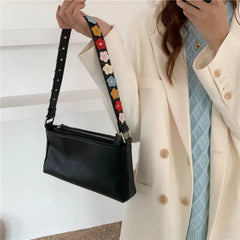 Vintage Flower Underarm Handbag Zipper Sling High PU Leather Shoulder Bag