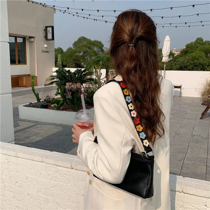 Vintage Flower Underarm Handbag Zipper Sling High PU Leather Shoulder Bag
