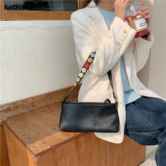 Vintage Flower Underarm Handbag Zipper Sling High PU Leather Shoulder Bag