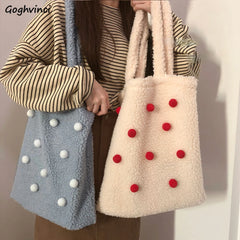 Winter Shoulder Bag Women Large Capacity Fluffy Ball Girls Book Bag
