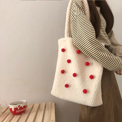 Winter Shoulder Bag Women Large Capacity Fluffy Ball Girls Book Bag