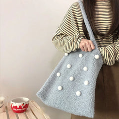 Winter Shoulder Bag Women Large Capacity Fluffy Ball Girls Book Bag