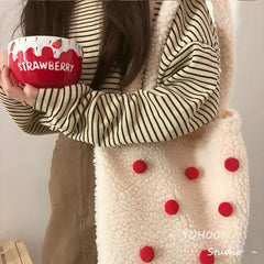 Winter Shoulder Bag Women Large Capacity Fluffy Ball Girls Book Bag