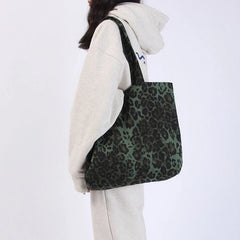 Green Leopard Shoulder Bag Women Large Capacity Canvas Handbag