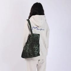 Green Leopard Shoulder Bag Women Large Capacity Canvas Handbag