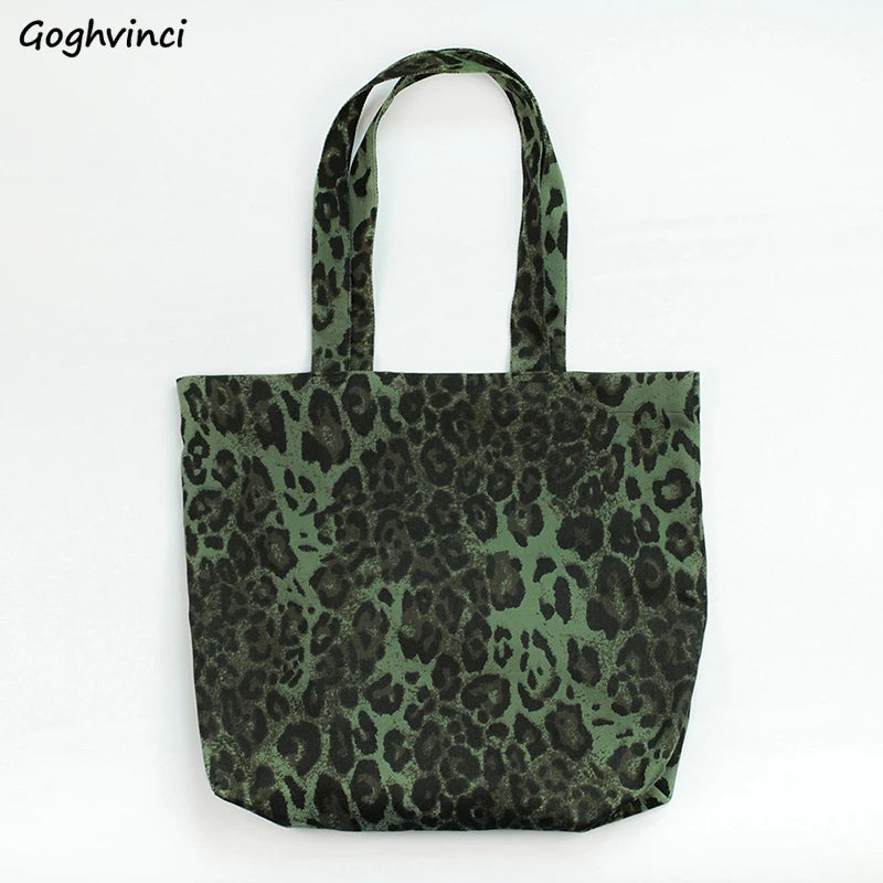 Green Leopard Shoulder Bag Women Large Capacity Canvas Handbag
