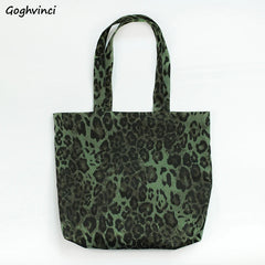 Green Leopard Shoulder Bag Women Large Capacity Canvas Handbag