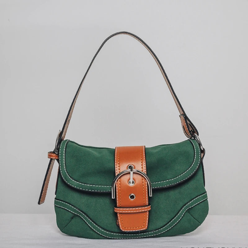 Vintage Patchwork Green Shoulder Bag Women