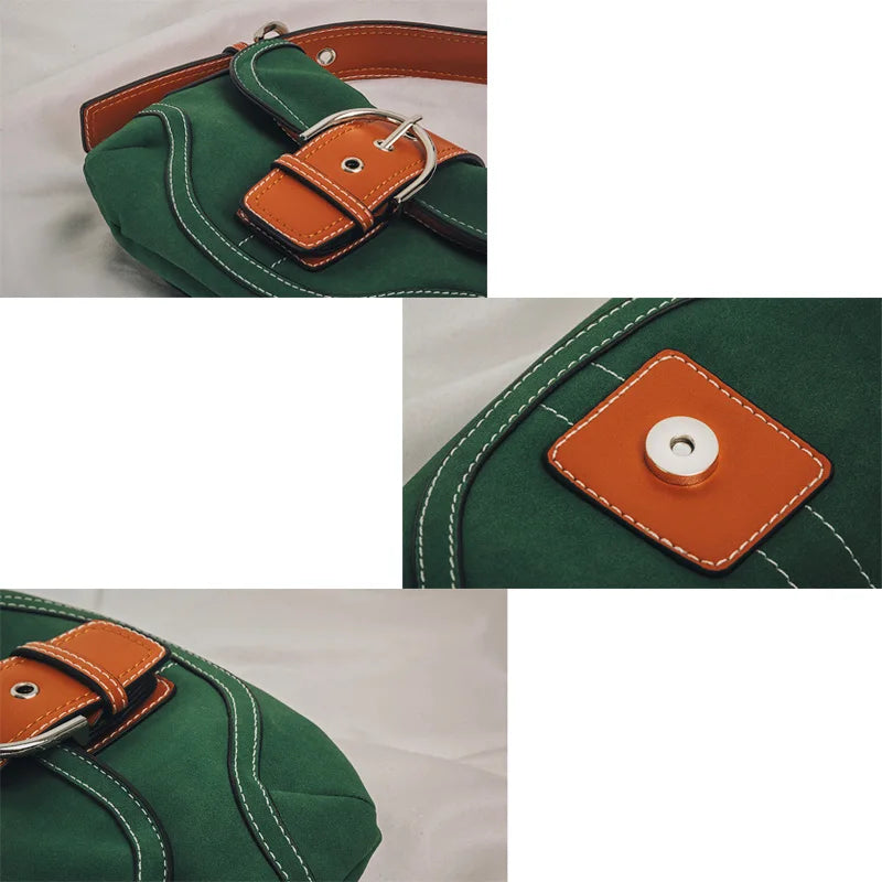 Vintage Patchwork Green Shoulder Bag Women