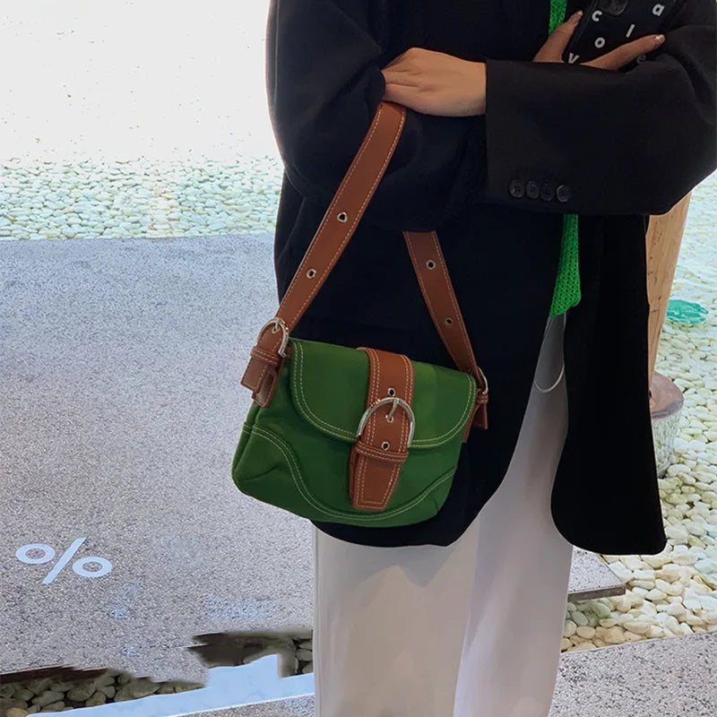 Vintage Patchwork Green Shoulder Bag Women