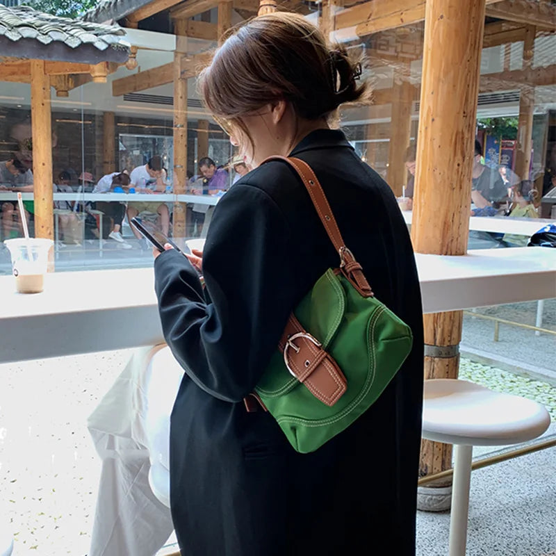 Vintage Patchwork Green Shoulder Bag Women