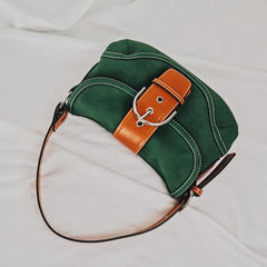 Vintage Patchwork Green Shoulder Bag Women