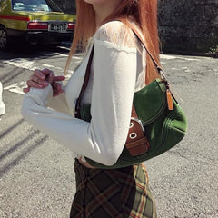 Vintage Patchwork Green Shoulder Bag Women