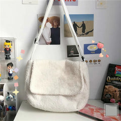 Harajuku Winter Plush Shoulder Bag Girls Large-capacity Handbag