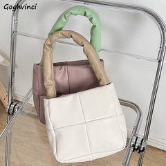 Shoulder Bags Women Hasp Panelled PU Soft Leather Square Handbag All-match
