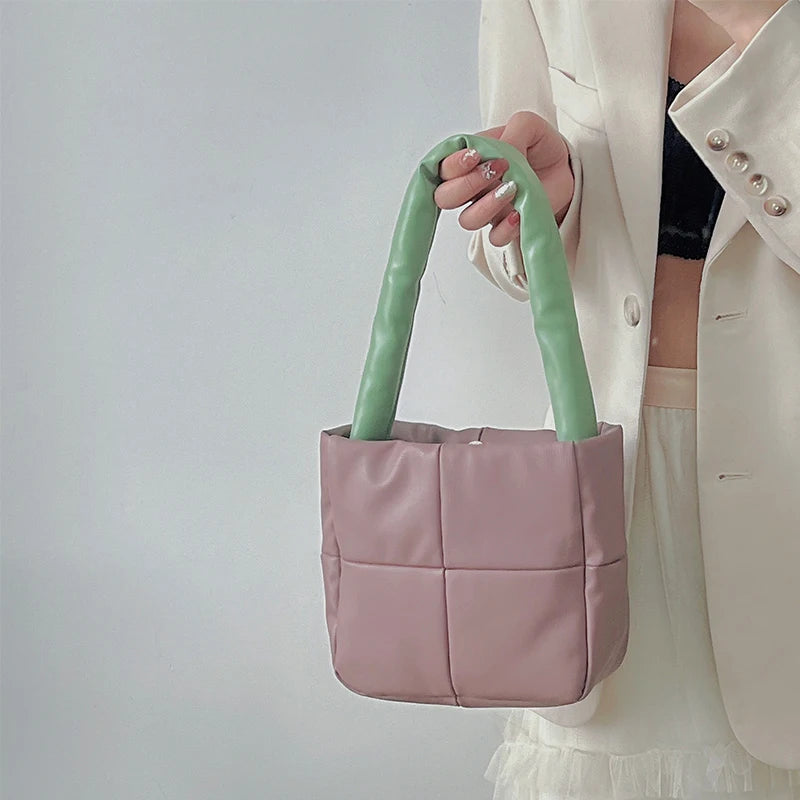 Shoulder Bags Women Hasp Panelled PU Soft Leather Square Handbag All-match