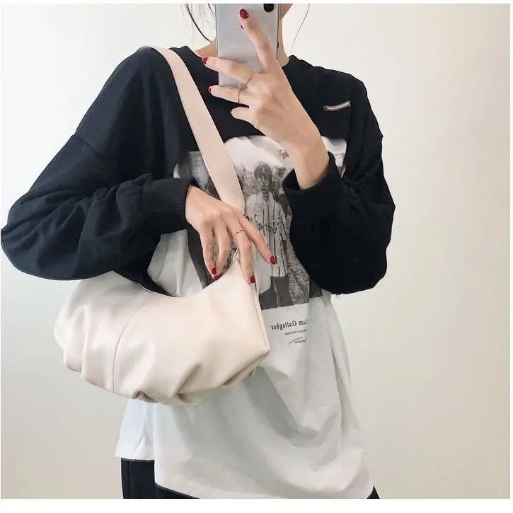 Vintage Ruched Shoulder Bag Retro Casual All-match