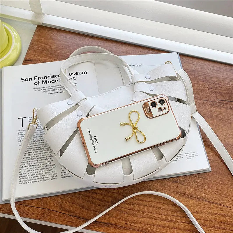 Shoulder Bags Women Hollow Out Cross Body Half Moon Bag Retro PU Leather Handle