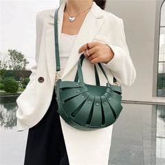 Shoulder Bags Women Hollow Out Cross Body Half Moon Bag Retro PU Leather Handle